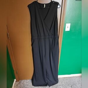 HALARA Black Sleeveless Wrap-Style Wide Leg Jumpsuit